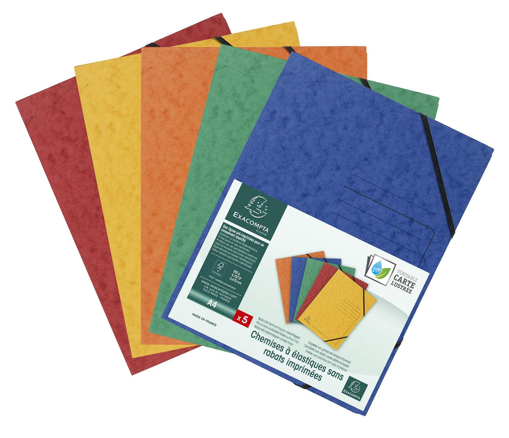 Elasticated Folder 240x320mm A4 355gsm Mottled Pressboard Pack of 5