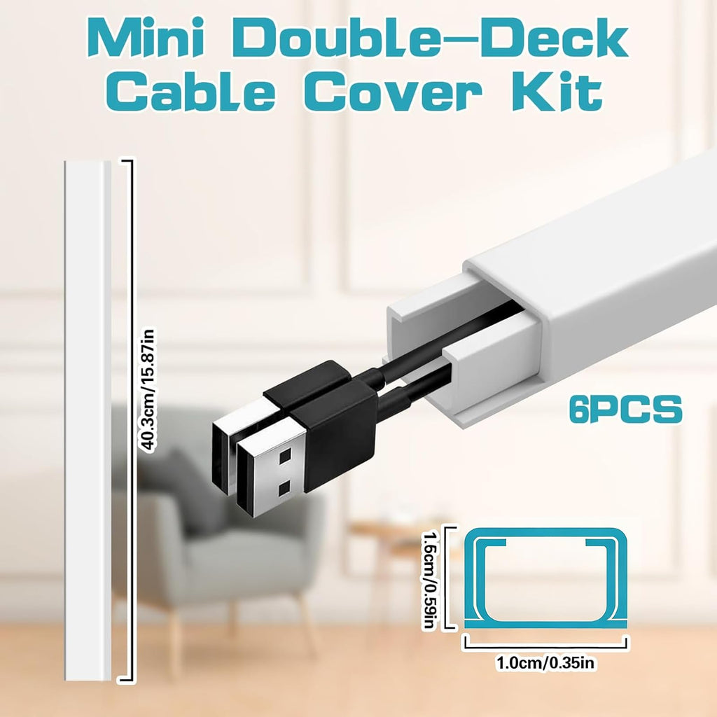 Electric Cable Trunking Kit 2.4m White Self-Adhesive Cable Duct 6 pcs