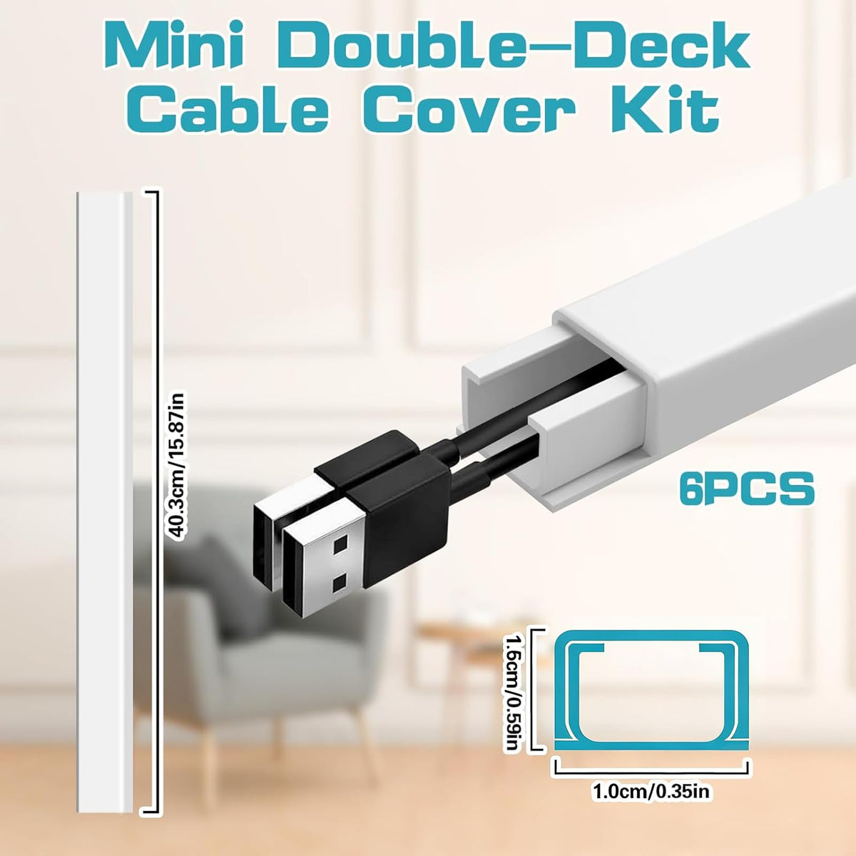 Electric Cable Trunking Kit 2.4m White Self-Adhesive Cable Duct 6 pcs