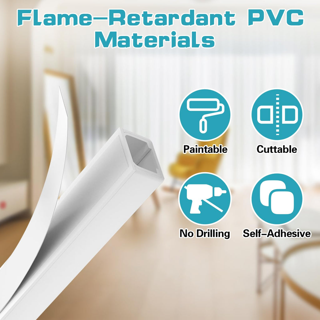 Electric Cable Trunking Kit 2.4m White Self-Adhesive Cable Duct 6 pcs