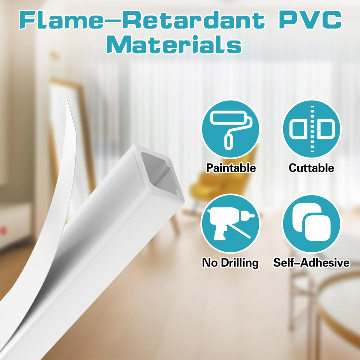 Electric Cable Trunking Kit 2.4m White Self-Adhesive Cable Duct 6 pcs