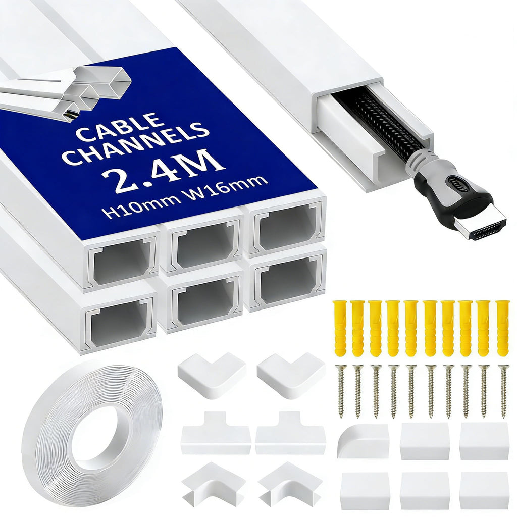 Electric Cable Trunking Kit 2.4m White Self-Adhesive Cable Duct 6 pcs