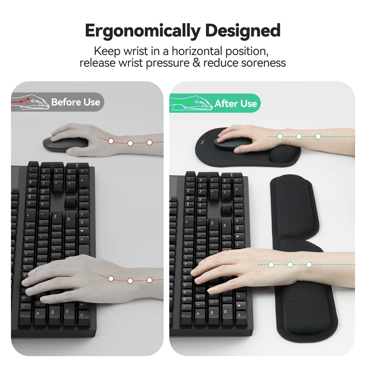 Ergonomic Foldable Mouse Mat & Keyboard Wrist Rest Set, Memory Foam
