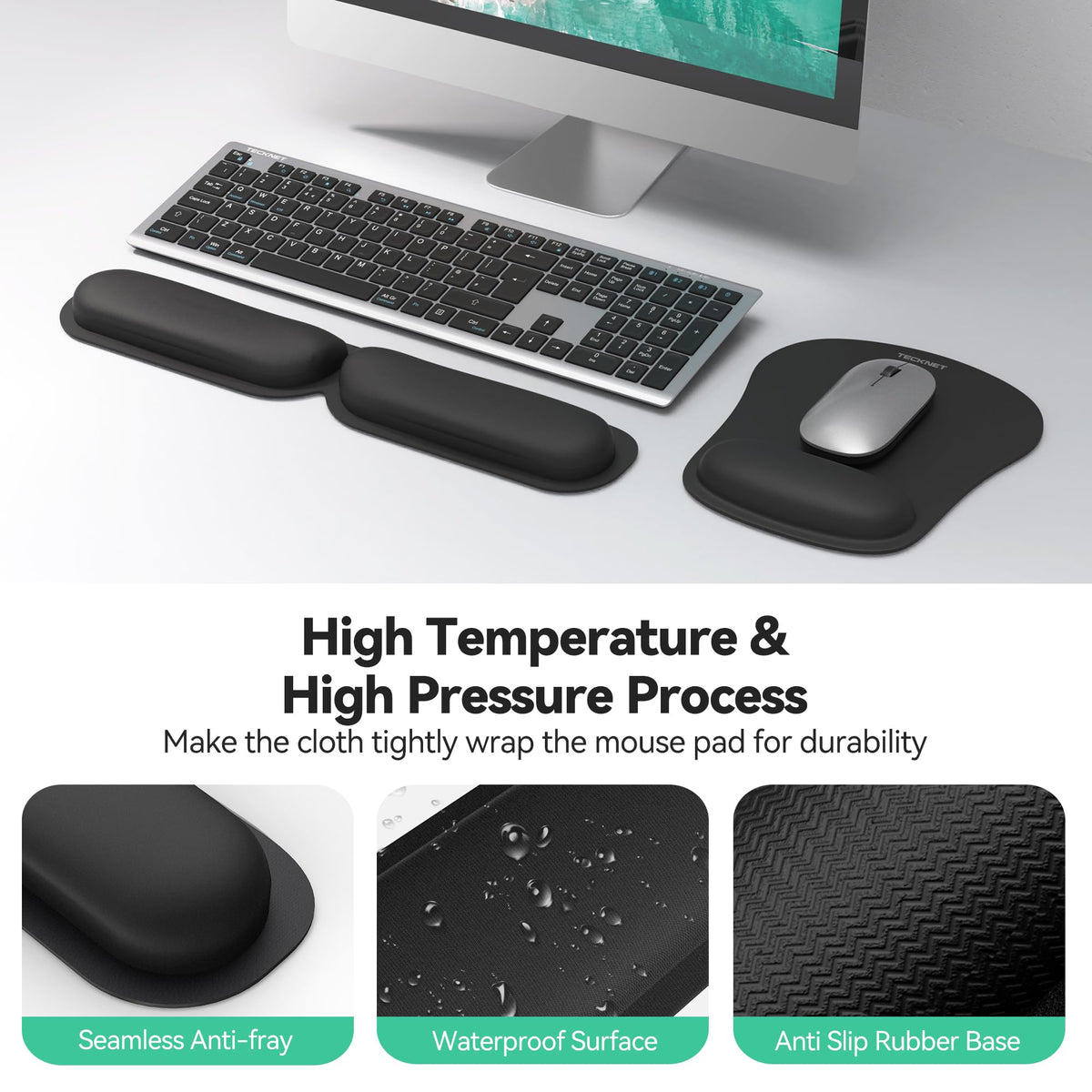 Ergonomic Foldable Mouse Mat & Keyboard Wrist Rest Set, Memory Foam