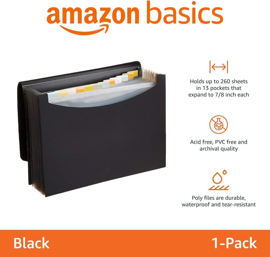 Expanding A4 File Folder, 13-Pocket (Black)