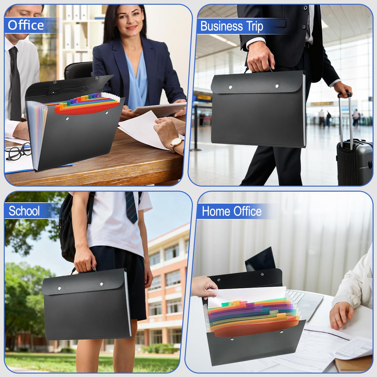 Expanding Accordion File Folder with Handle, 13-Pocket A4 Document Organizer