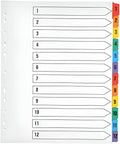 Extra Wide A4+ File Dividers — Numbered 1–12, Multicolour Tabs