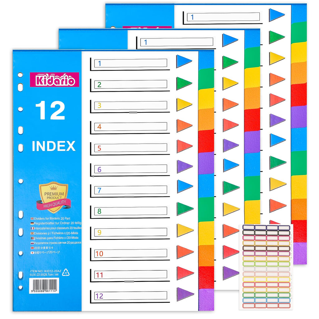 File Dividers A4 3-Pack 12-Part Coloured