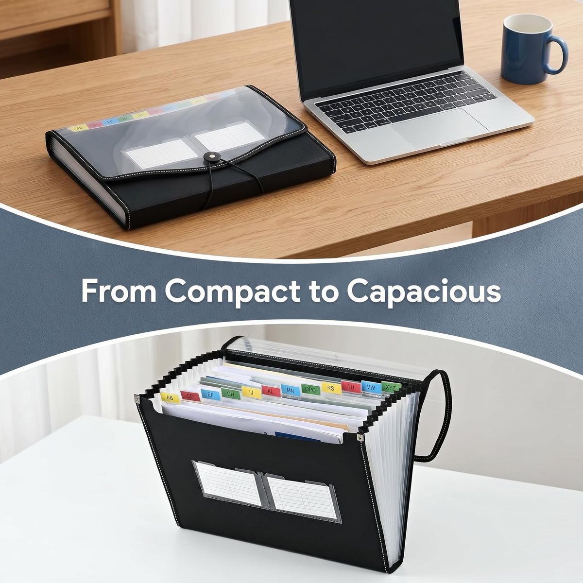 File Organiser Set - 33×24 cm Expanding File Folder with Labels (Black)