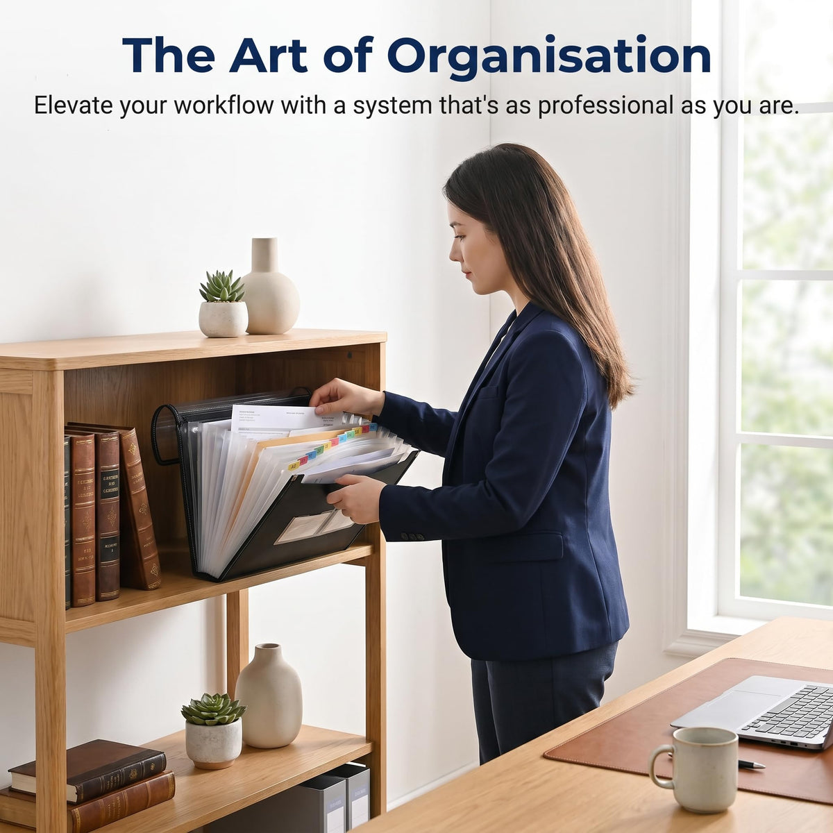 File Organiser Set - 33×24 cm Expanding File Folder with Labels (Black)