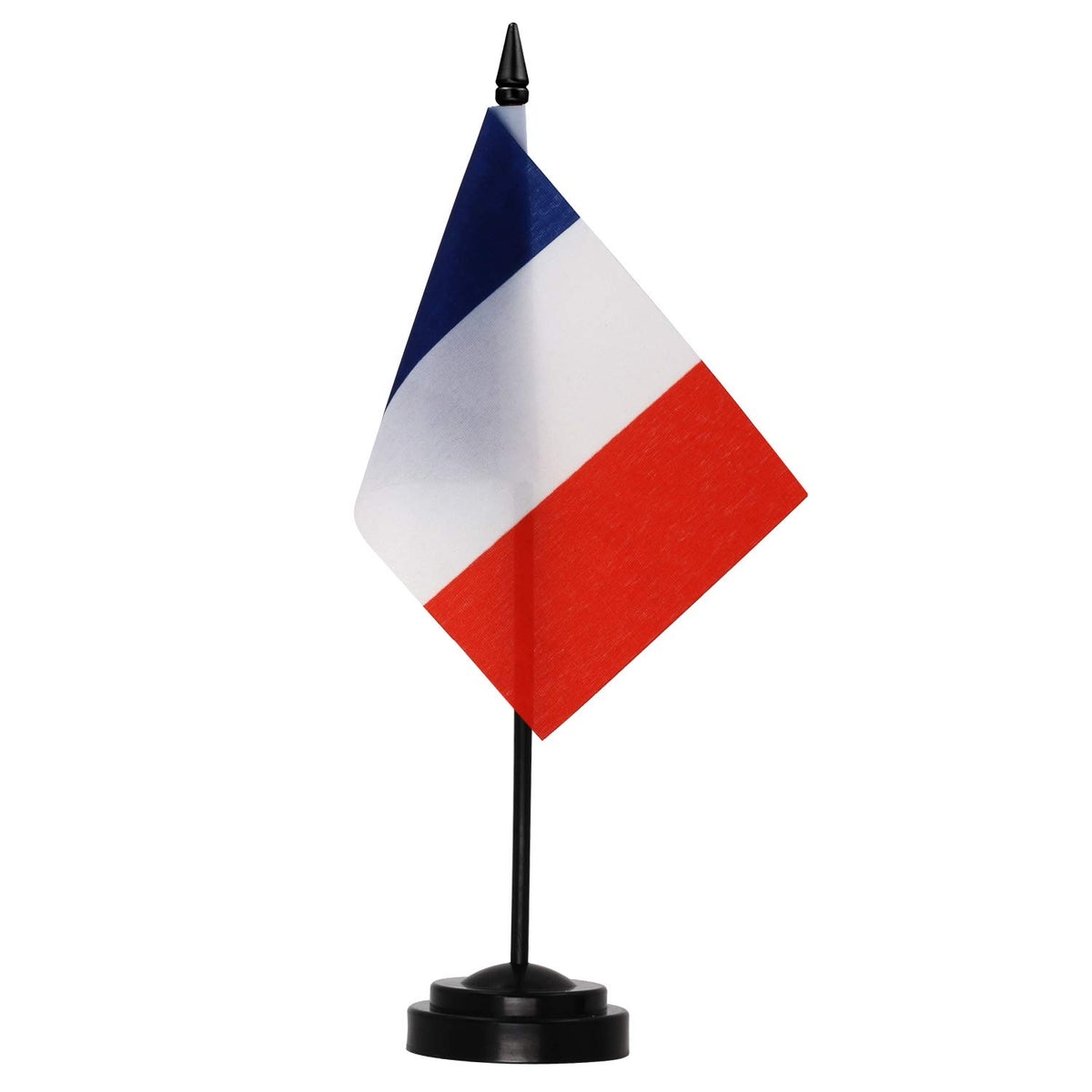 France 6x4 Inch Desk Flag Set with 12" Pole, Black Base