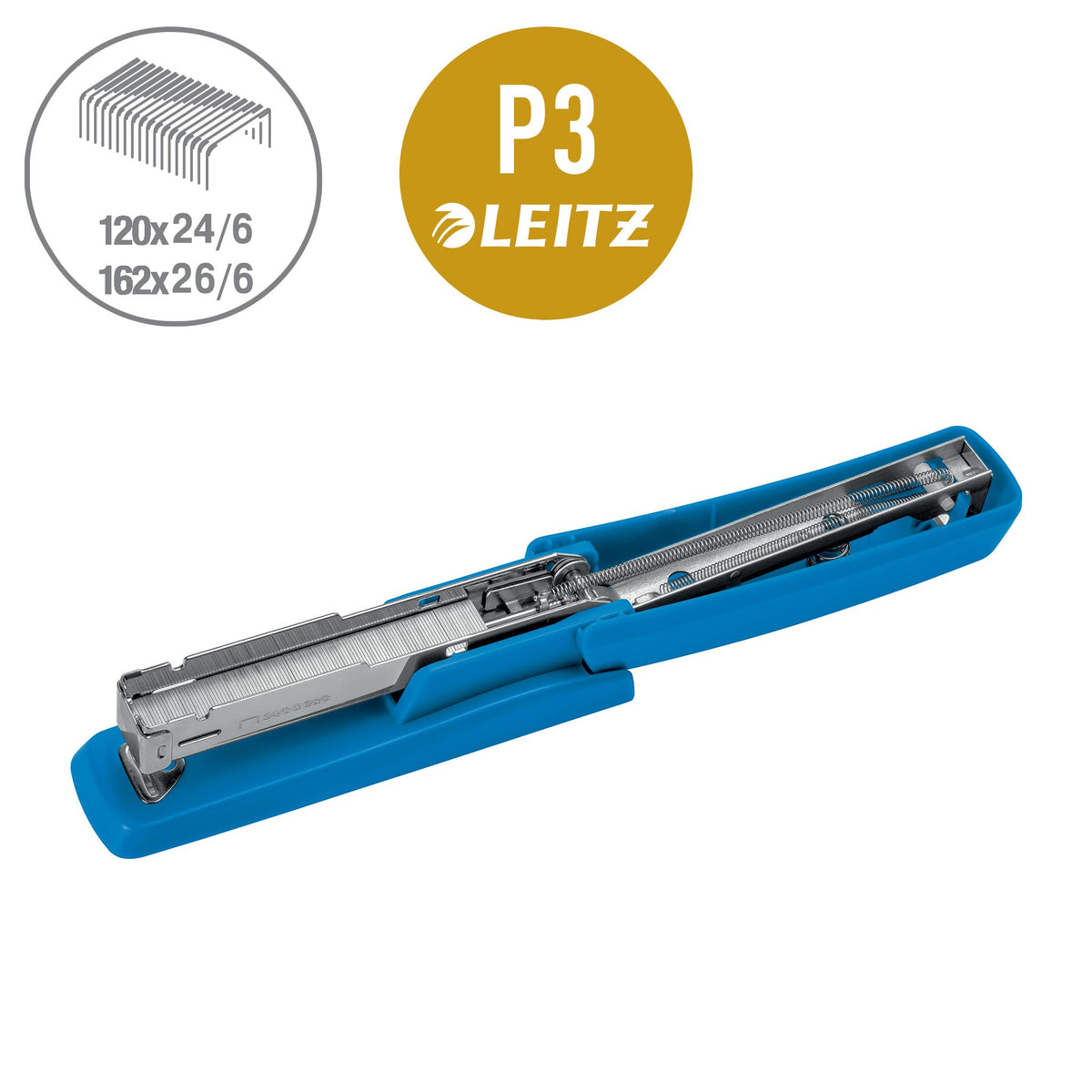 Half-Strip Stapler, Holds 20 Sheets, Compact Blue, Metal Mechanism