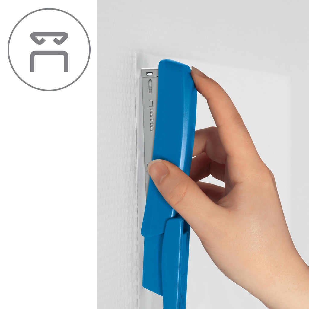 Half-Strip Stapler, Holds 20 Sheets, Compact Blue, Metal Mechanism