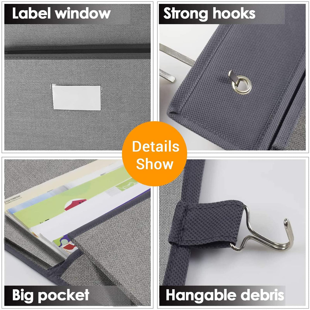 Hanging Wall File Organizer — Over-Door 5-Pocket Magazine & Document Holder (Grey)