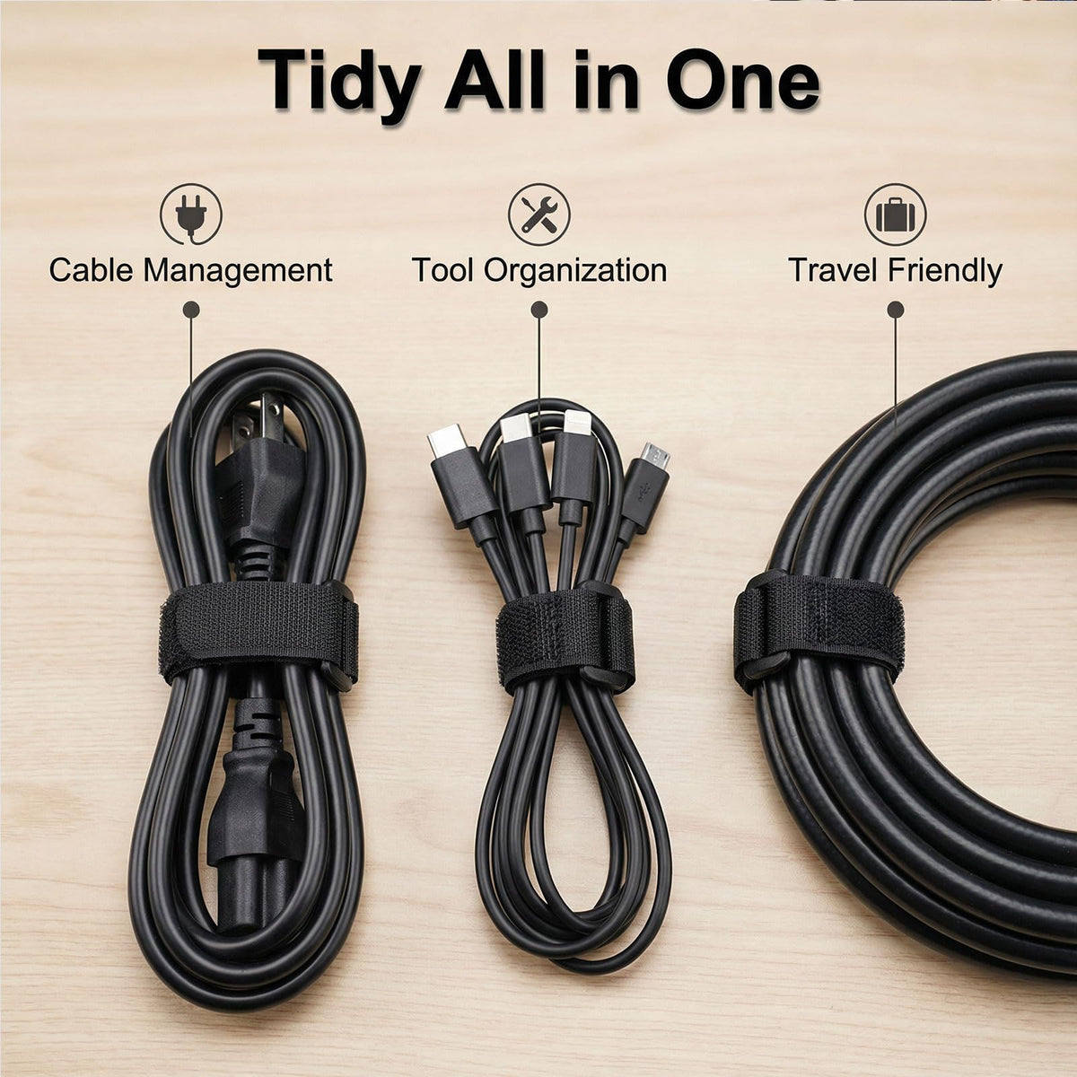 Hook and Loop Cable Straps 10-Pack, 1" x 8" Reusable Nylon Ties