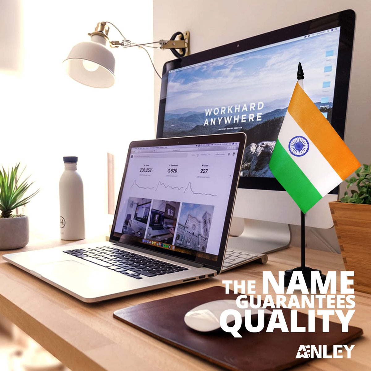 India Desk Flag Set 6 x 4 in Mini Flag with 12 in Solid Pole
