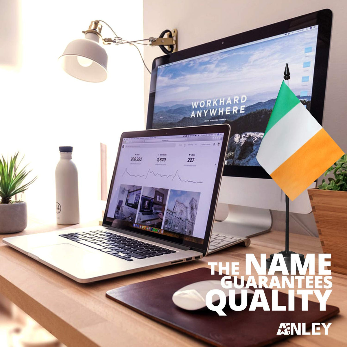 Ireland Desk Flag Set - 6 x 4 in Mini Desktop Flag with 12 in Pole