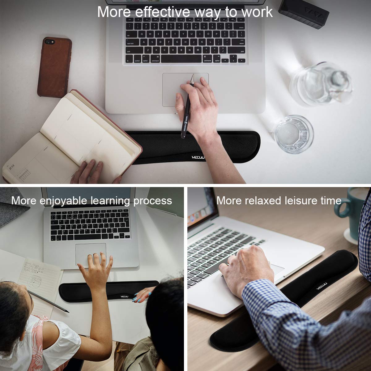 Keyboard Wrist Rest — Ergonomic Raised Memory Foam, Anti-Slip (Black)