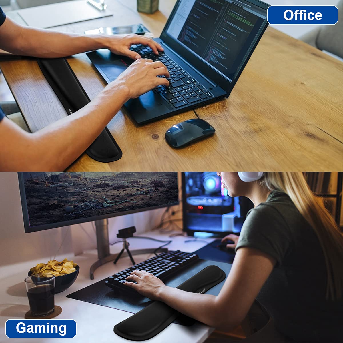 Keyboard Wrist Rest Support Pad Ergonomic Non-Slip Memory Foam Black
