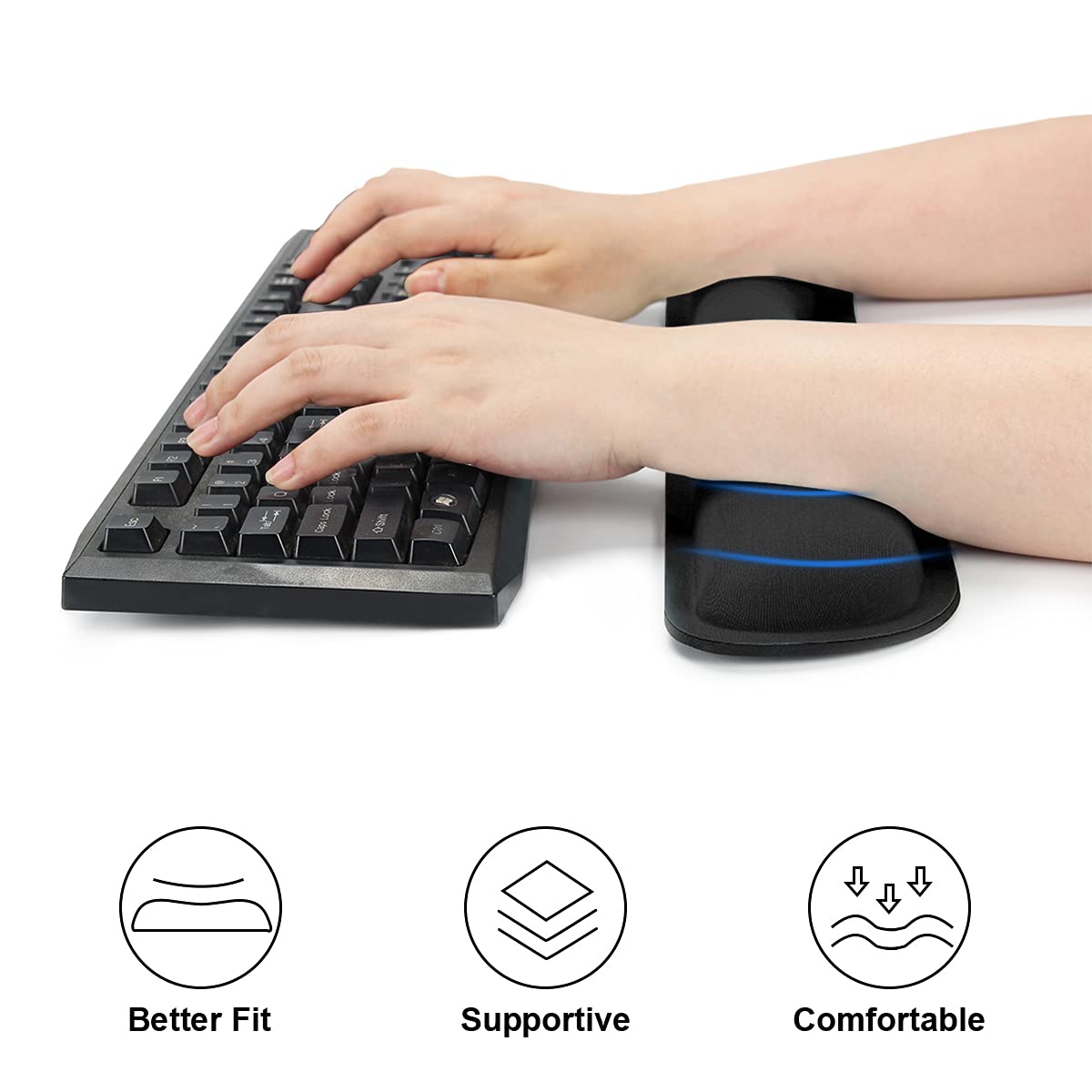 Keyboard Wrist Rest Support Pad Ergonomic Non-Slip Memory Foam Black