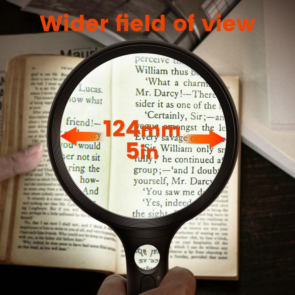Large Magnifying Glass with Light 10X Illuminated Handheld Lighted Magnifier 24LED 1UV Light for Seniors, Reading, Coins, Jewelry, Close work