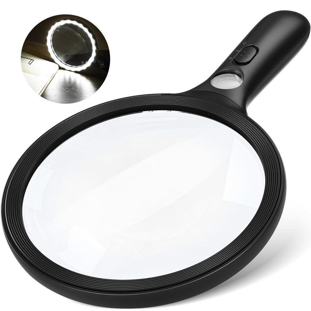 Large Magnifying Glass with Light 10X Illuminated Handheld Lighted Magnifier 24LED 1UV Light for Seniors, Reading, Coins, Jewelry, Close work