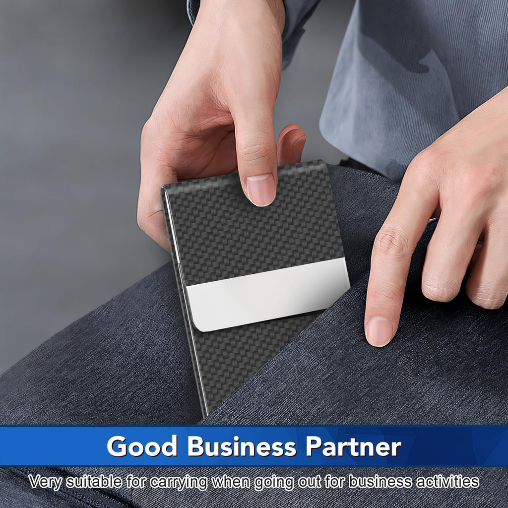Leather RFID Blocking Metal Business Card Holder with Magnetic Clasp