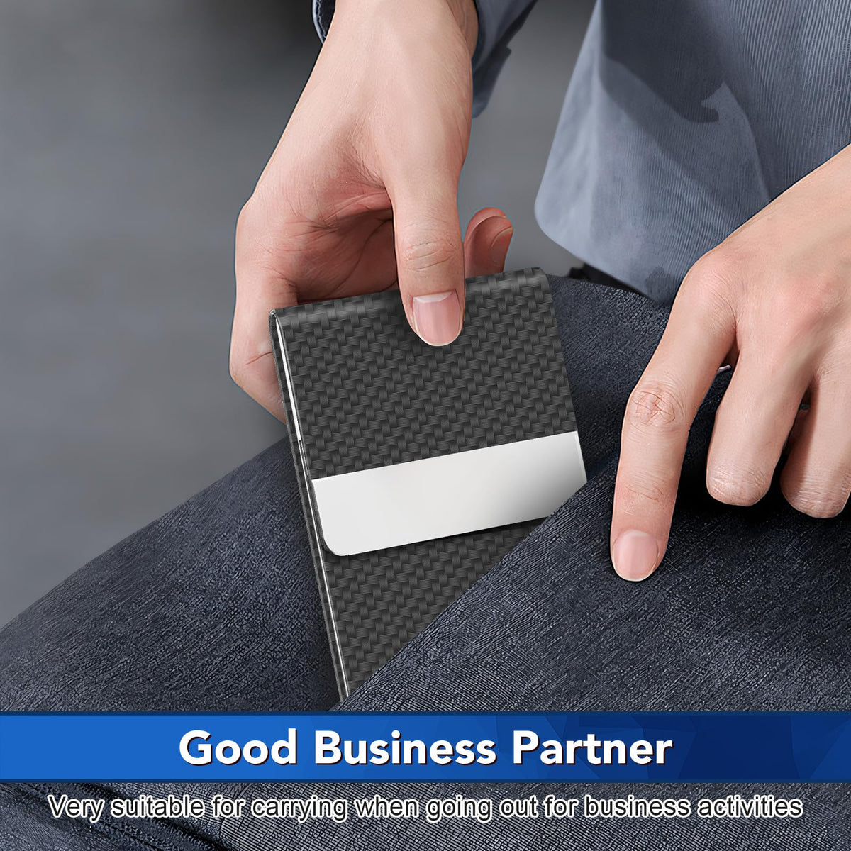 Leather RFID Blocking Metal Business Card Holder with Magnetic Clasp