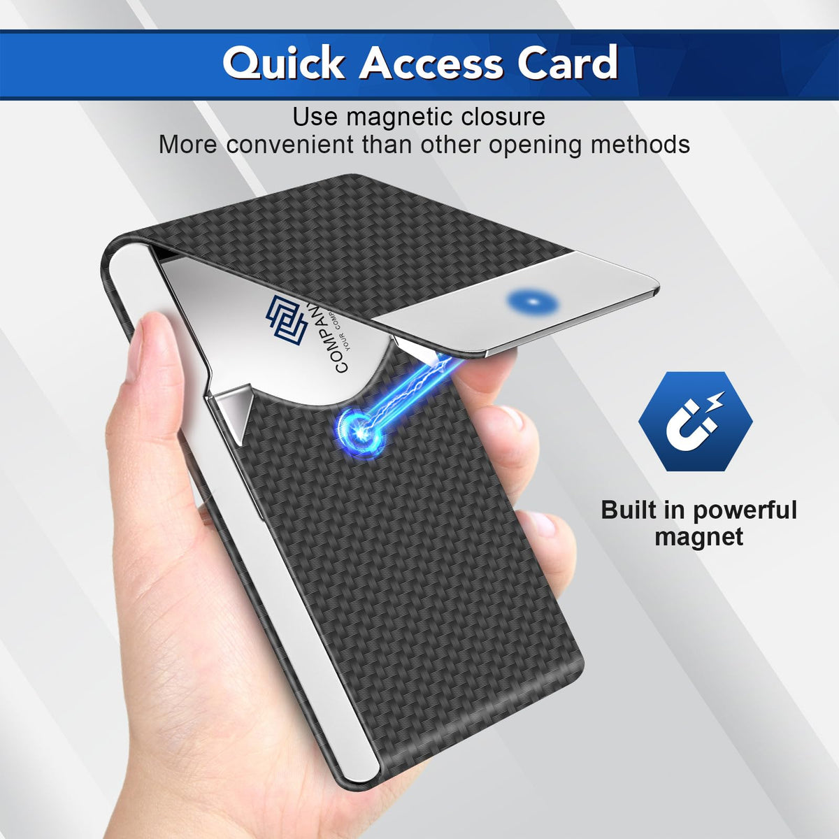 Leather RFID Blocking Metal Business Card Holder with Magnetic Clasp