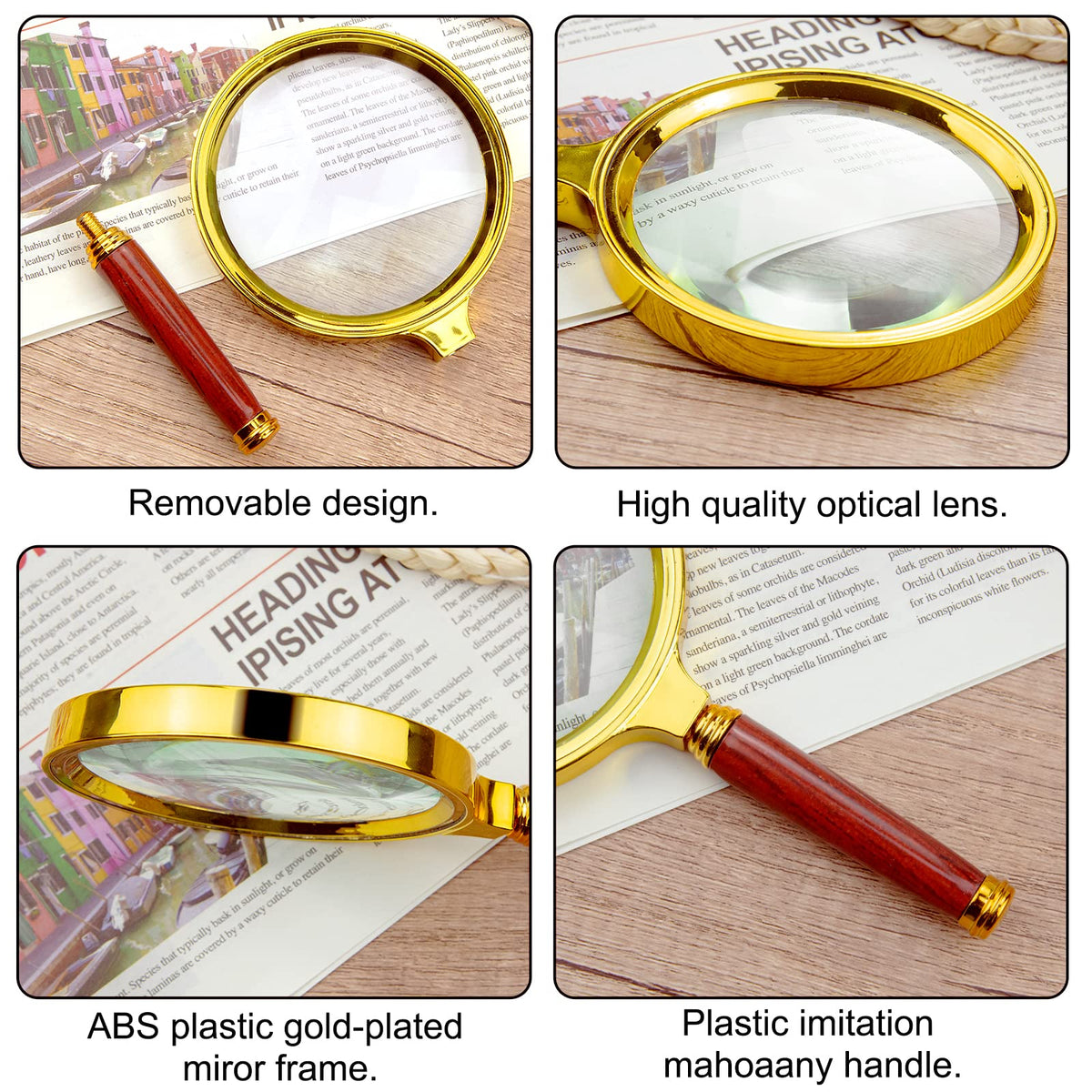Leikedun 15X Magnifying Glass 90mm Lens, Wooden Handle,Portable
