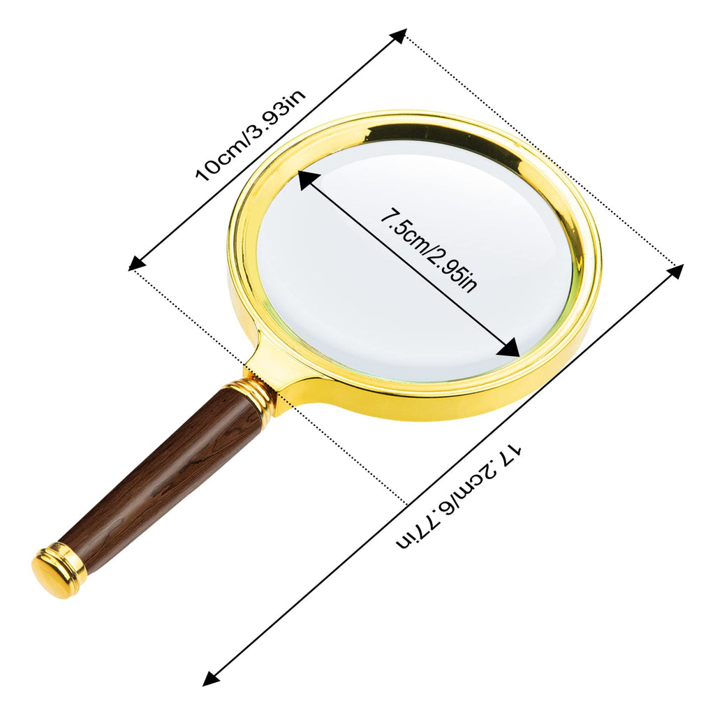 Leikedun 15X Magnifying Glass 90mm Lens, Wooden Handle,Portable