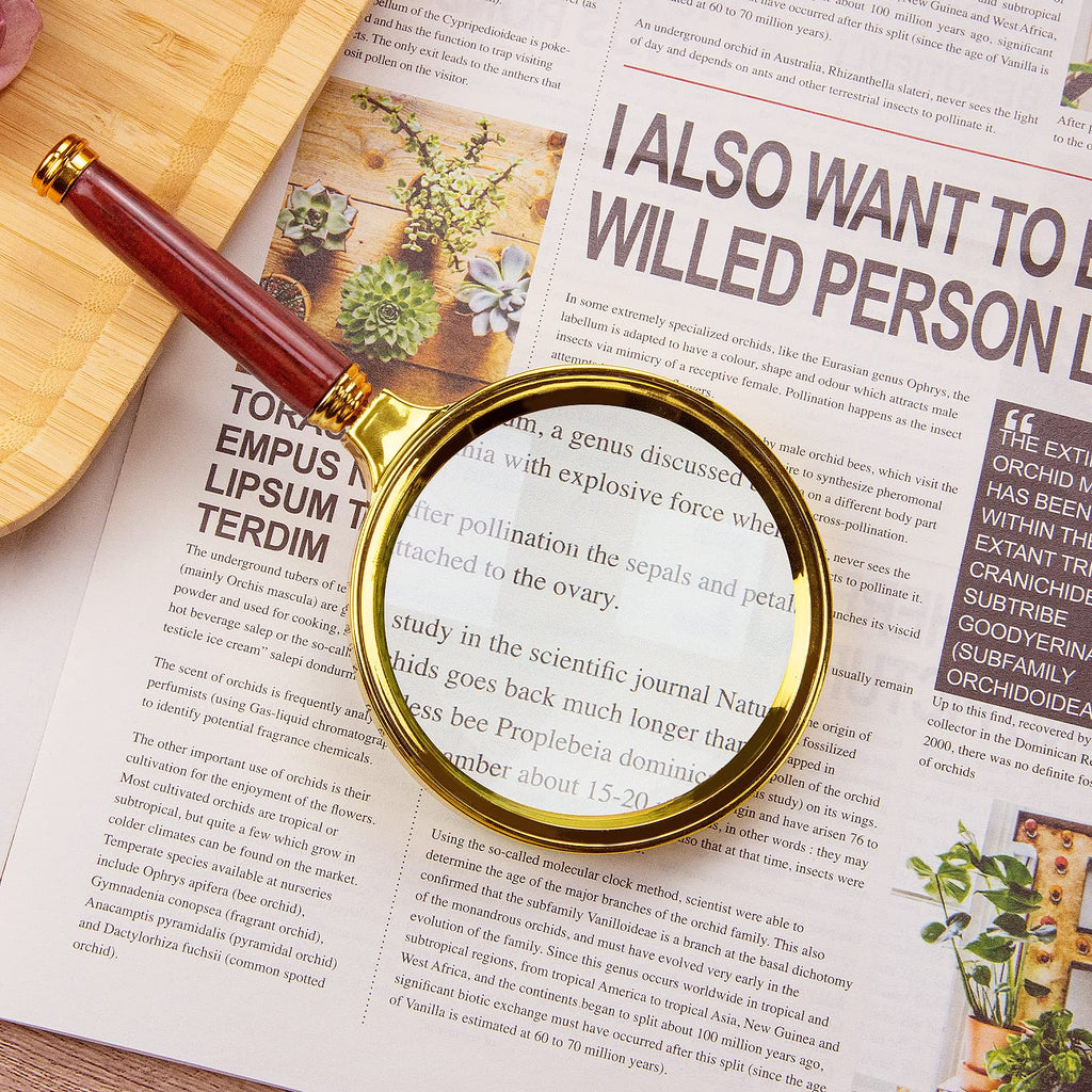Leikedun 15X Magnifying Glass 90mm Lens, Wooden Handle,Portable