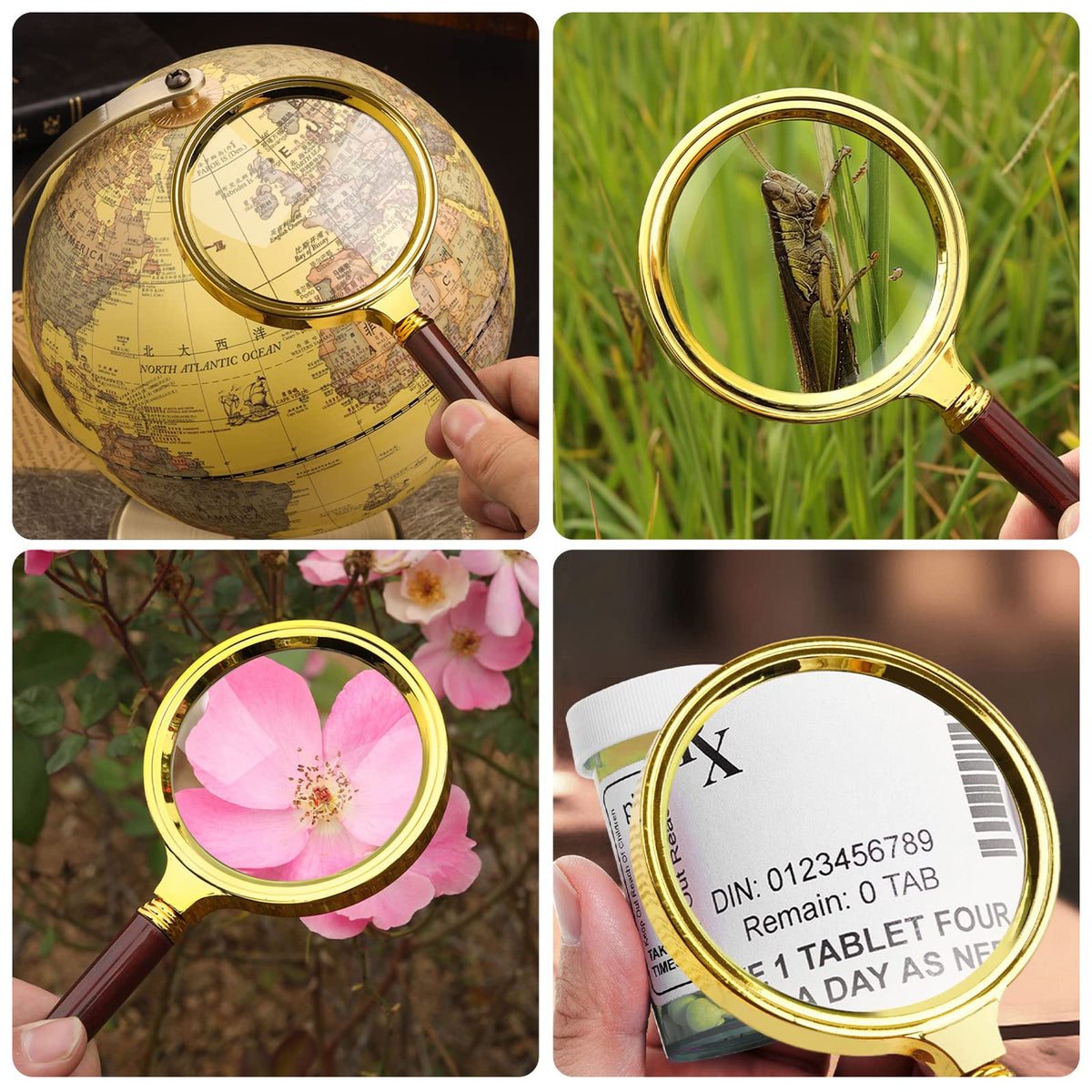 Leikedun 15X Magnifying Glass 90mm Lens, Wooden Handle,Portable
