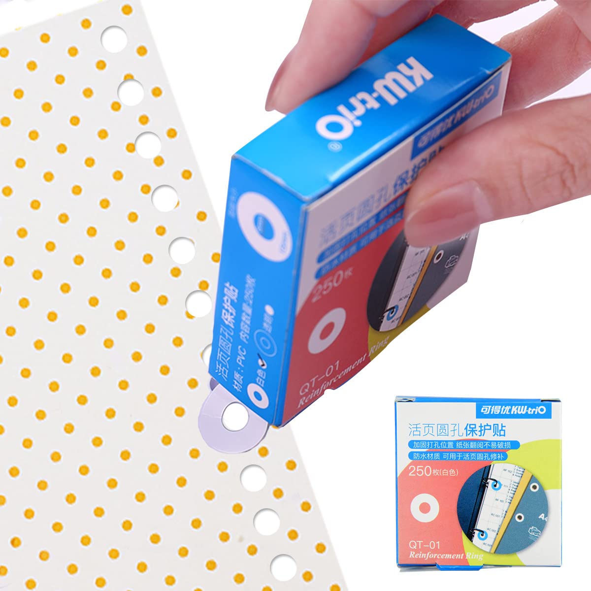 Loose-Leaf Hole Reinforcement Stickers — 250 Waterproof PVC Ring Labels