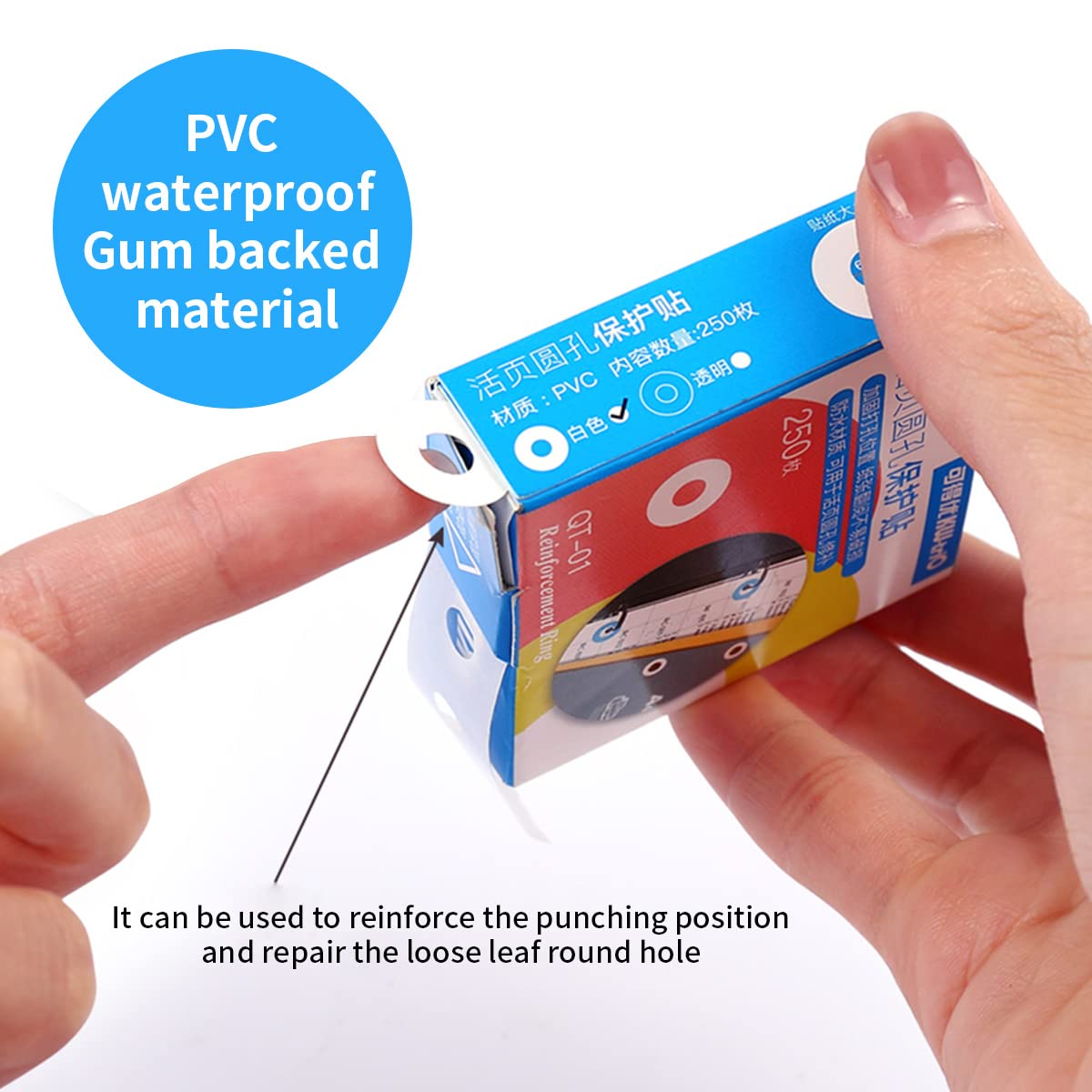 Loose-Leaf Hole Reinforcement Stickers — 250 Waterproof PVC Ring Labels