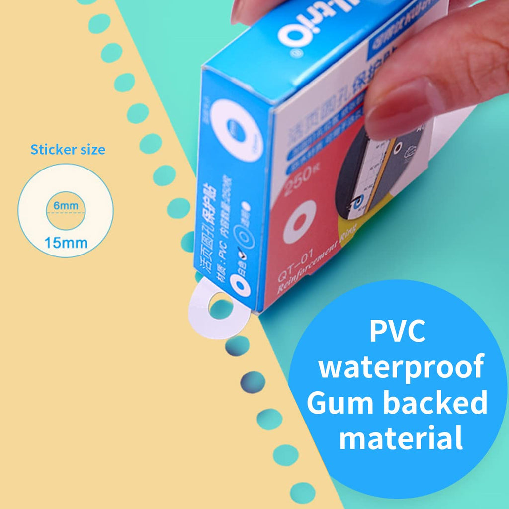 Loose-Leaf Hole Reinforcement Stickers — 250 Waterproof PVC Ring Labels