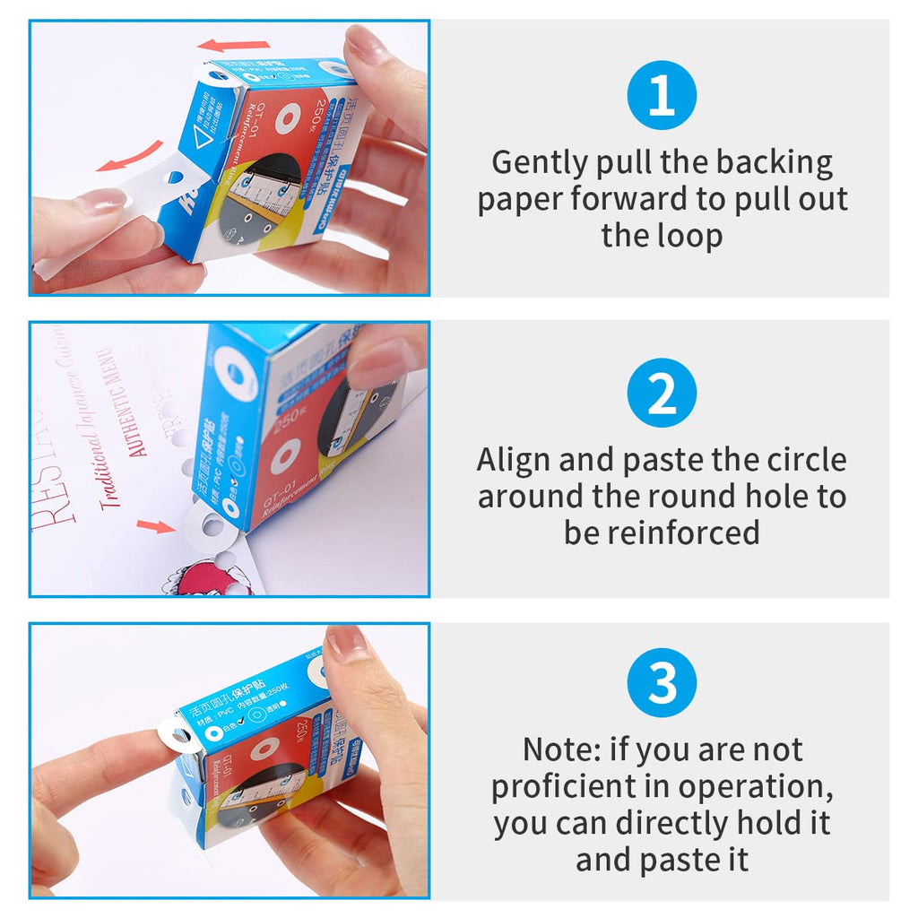 Loose-Leaf Hole Reinforcement Stickers — 250 Waterproof PVC Ring Labels