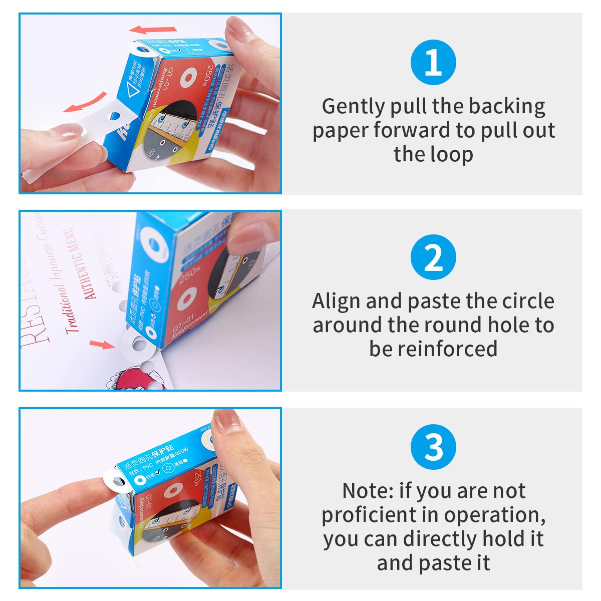 Loose-Leaf Hole Reinforcement Stickers — 250 Waterproof PVC Ring Labels