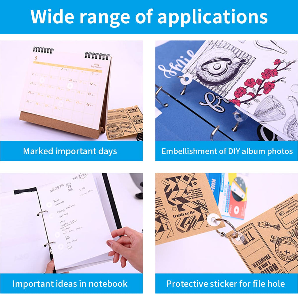 Loose-Leaf Hole Reinforcement Stickers — 250 Waterproof PVC Ring Labels