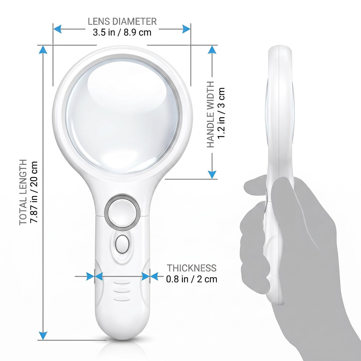 Magnifying Glass, 45X Handheld Reading Magnifying Glass with 3 LED Lights - Super High Clarity Lightweight Magnifier for Reading Books, Macular Degeneration, Jewellery Inspection, etc.(White)