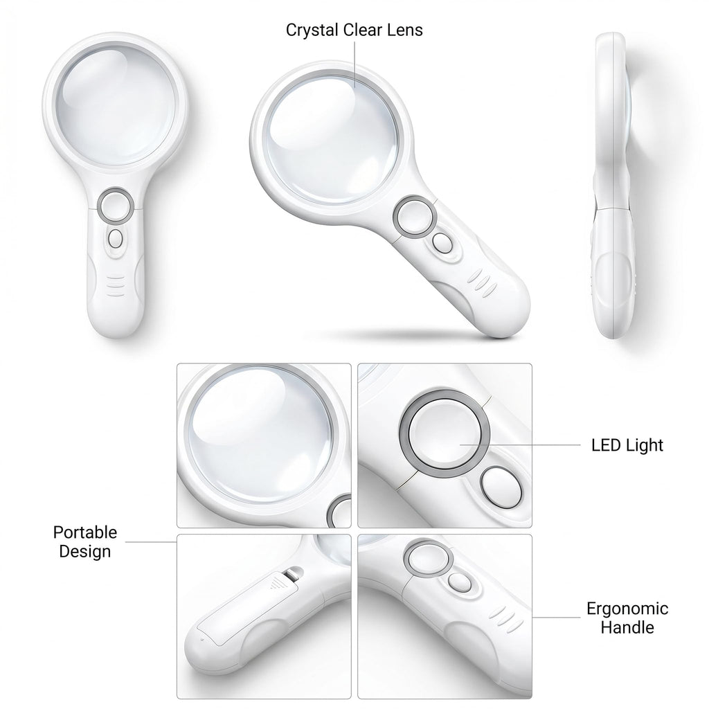 Magnifying Glass, 45X Handheld Reading Magnifying Glass with 3 LED Lights - Super High Clarity Lightweight Magnifier for Reading Books, Macular Degeneration, Jewellery Inspection, etc.(White)
