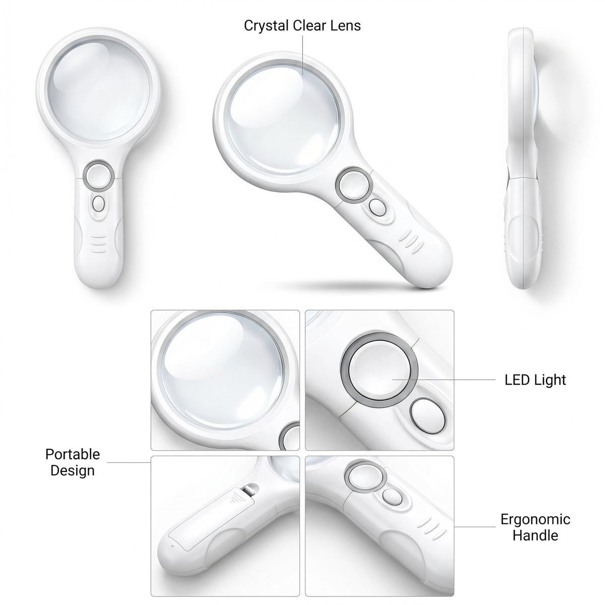 Magnifying Glass, 45X Handheld Reading Magnifying Glass with 3 LED Lights - Super High Clarity Lightweight Magnifier for Reading Books, Macular Degeneration, Jewellery Inspection, etc.(White)