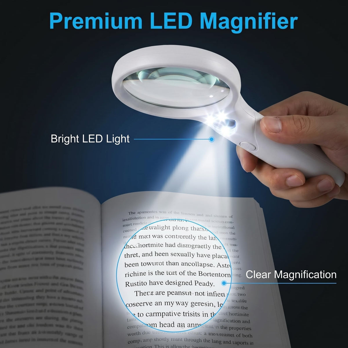 Magnifying Glass, 45X Handheld Reading Magnifying Glass with 3 LED Lights - Super High Clarity Lightweight Magnifier for Reading Books, Macular Degeneration, Jewellery Inspection, etc.(White)