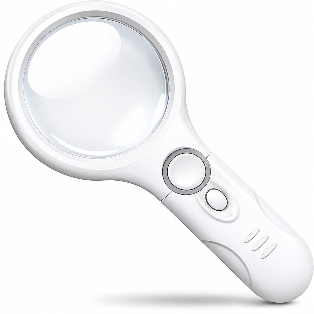 Magnifying Glass, 45X Handheld Reading Magnifying Glass with 3 LED Lights - Super High Clarity Lightweight Magnifier for Reading Books, Macular Degeneration, Jewellery Inspection, etc.(White)