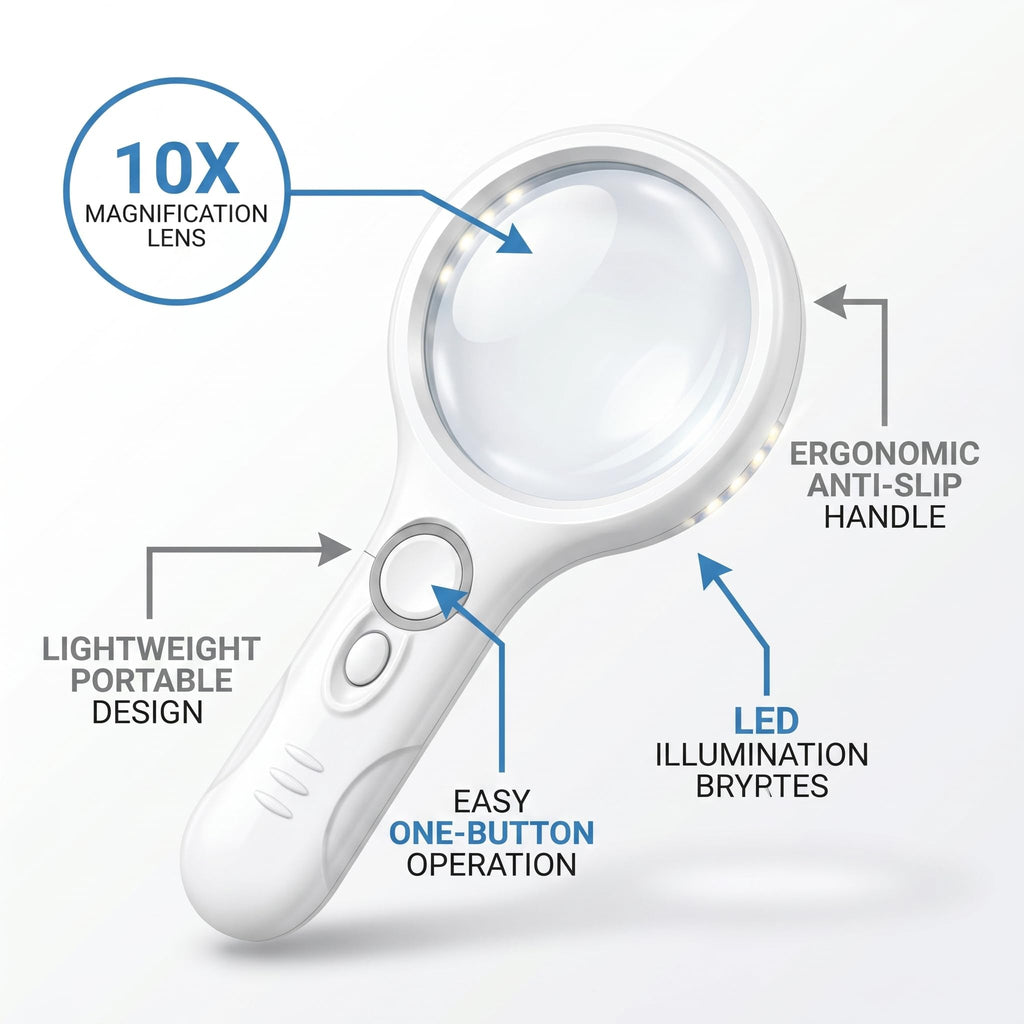 Magnifying Glass, 45X Handheld Reading Magnifying Glass with 3 LED Lights - Super High Clarity Lightweight Magnifier for Reading Books, Macular Degeneration, Jewellery Inspection, etc.(White)