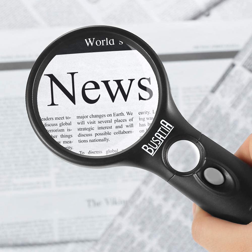 Magnifying Glass with Light, BUSATIA LED Illuminated Magnifier with 3X 45X High Magnification, Lightweight Handheld Magnifying Glass for Reading, Inspection, Jewellery, Hobbies & Crafts