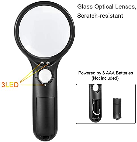 Magnifying Glass with Light, BUSATIA LED Illuminated Magnifier with 3X 45X High Magnification, Lightweight Handheld Magnifying Glass for Reading, Inspection, Jewellery, Hobbies & Crafts