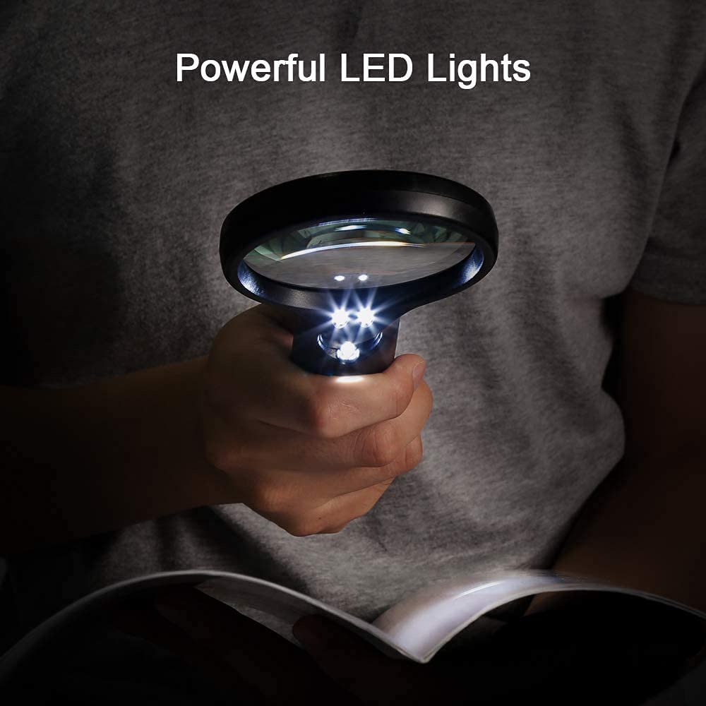 Magnifying Glass with Light, BUSATIA LED Illuminated Magnifier with 3X 45X High Magnification, Lightweight Handheld Magnifying Glass for Reading, Inspection, Jewellery, Hobbies & Crafts