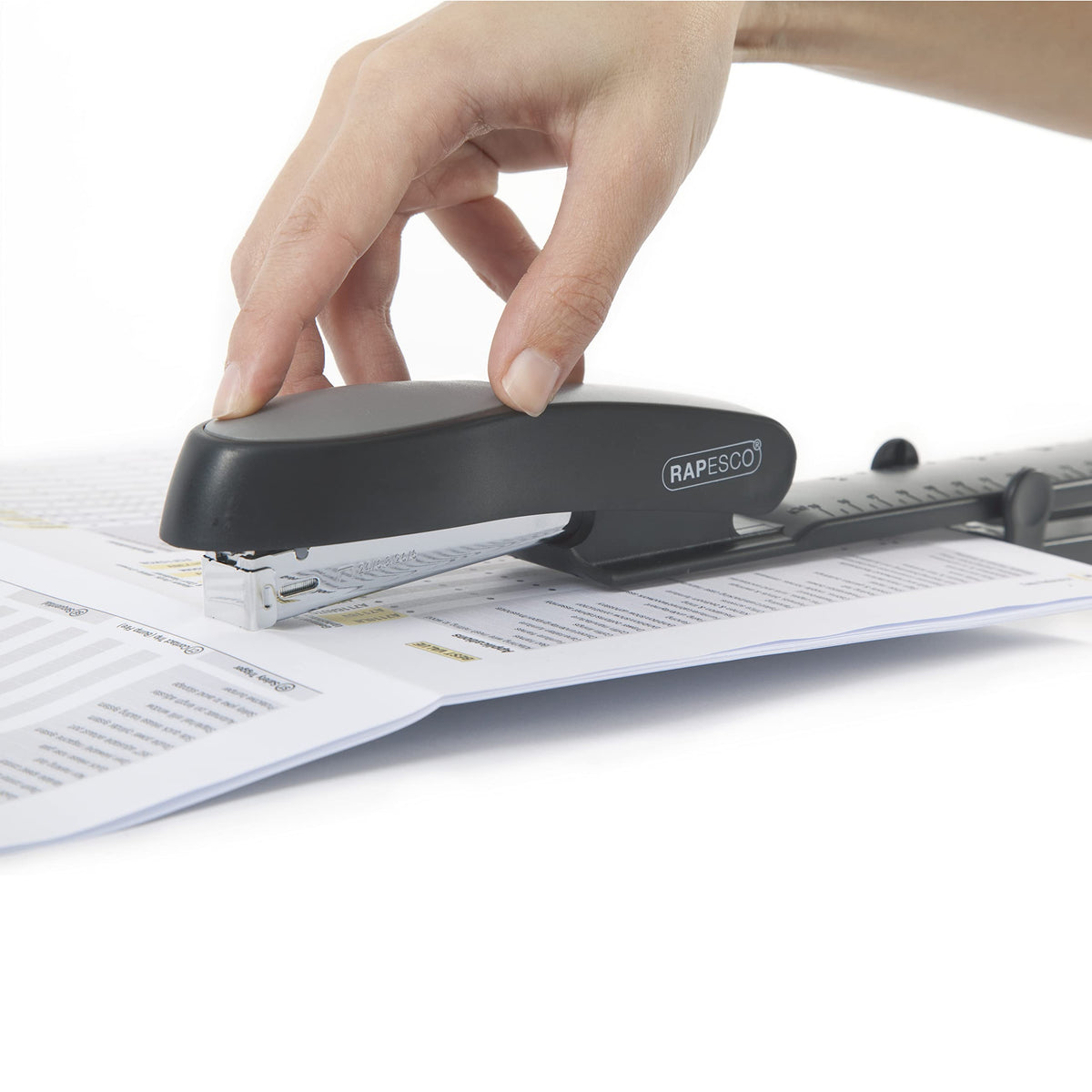 Manta Ray Long-Arm Stapler R79026NS, 20-Sheet Capacity, Black