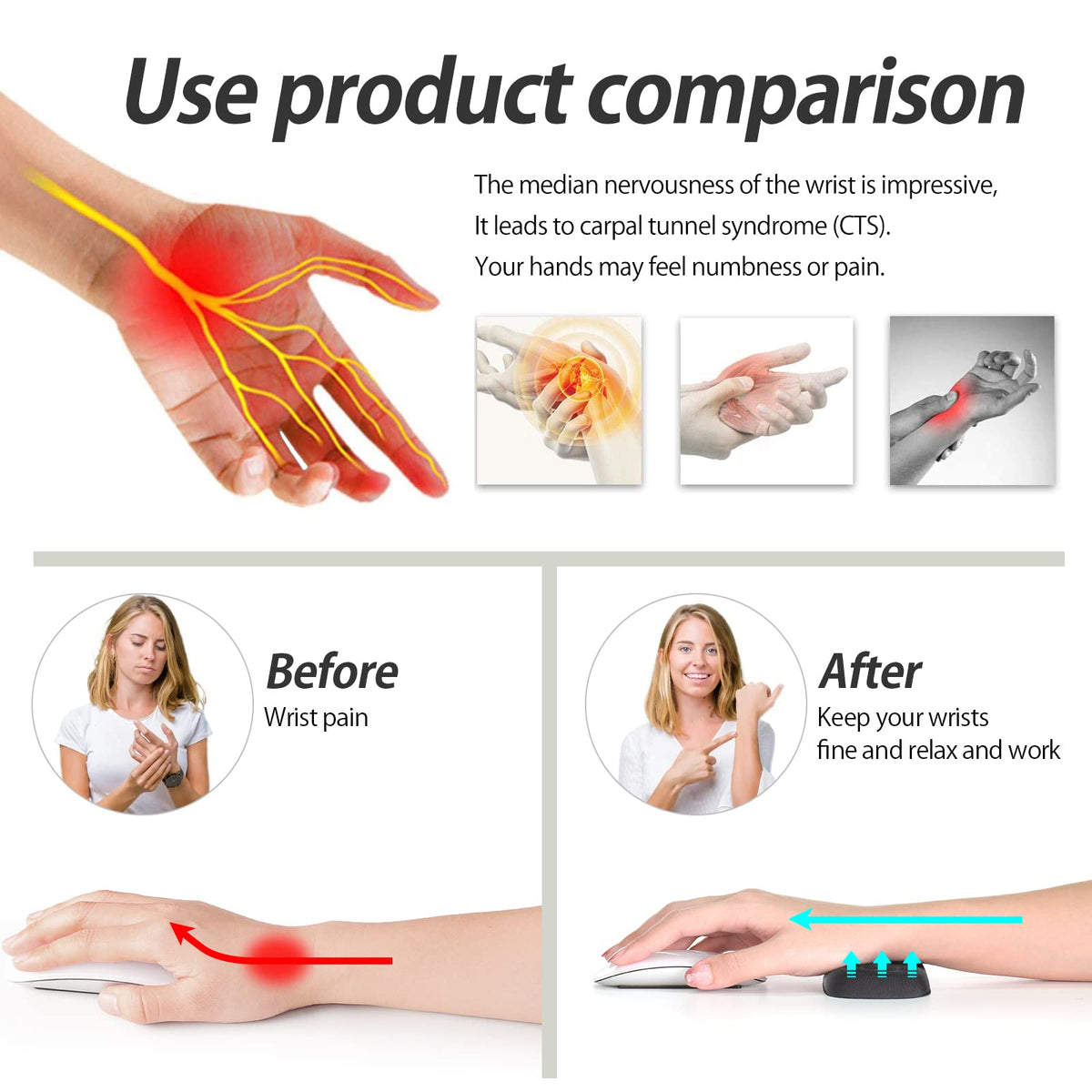 Memory Foam Mouse Wrist Rest Ergonomic Support Black